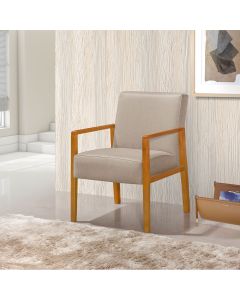 Poltrona Base em Madeira Maciça Decorativa Bora Bora Linho Bege