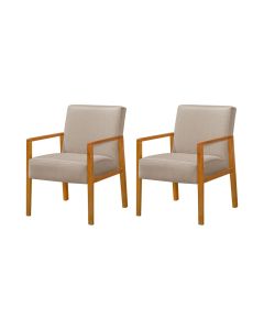Kit 2 Poltronas Base em Madeira Maciça Decorativas Bora Bora Linho Bege