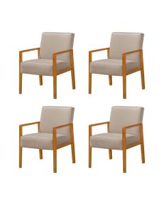 Kit 4 Poltronas Base em Madeira Maciça Decorativa Bora Bora Linho Bege