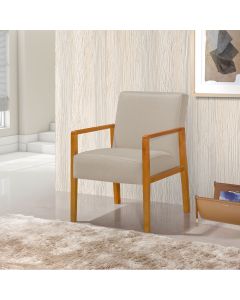 Poltrona Base em Madeira Maciça Decorativa Bora Bora Linho Capuccino