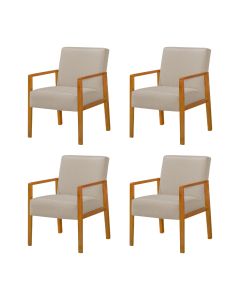 Kit 4 Poltronas Base em Madeira Maciça Decorativa Bora Bora Linho Capuccino