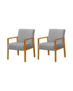 Kit 2 Poltronas Base em Madeira Maciça Decorativas Bora Bora Linho Cinza