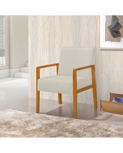 Poltrona Base em Madeira Maciça Decorativa Bora Bora Linho Crú
