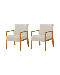 Kit 2 Poltronas Base em Madeira Maciça Decorativas Bora Bora Linho Crú