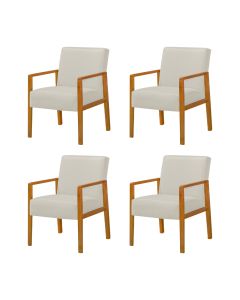 Kit 4 Poltronas Base em Madeira Maciça Decorativa Bora Bora Linho Crú