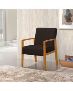 Poltrona Base em Madeira Maciça Decorativa Bora Bora Linho Marrom Escuro