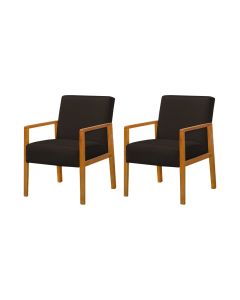 Kit 2 Poltronas Base em Madeira Maciça Decorativas Bora Bora Linho Marrom Escuro