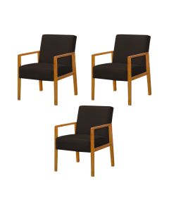 Kit 3 Poltronas Base em Madeira Maciça Decorativa Bora Bora Linho Marrom Escuro