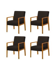Kit 4 Poltronas Base em Madeira Maciça Decorativa Bora Bora Linho Marrom Escuro