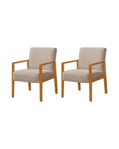 Kit 2 Poltronas Base em Madeira Maciça Decorativas Bora Bora Veludo Bege