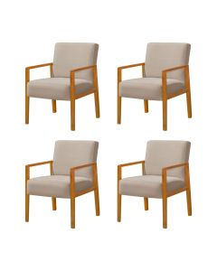 Kit 4 Poltronas Base em Madeira Maciça Decorativa Bora Bora Veludo Bege