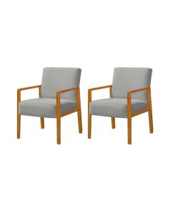 Kit 2 Poltronas Base em Madeira Maciça Decorativas Bora Bora Veludo Cinza Claro 