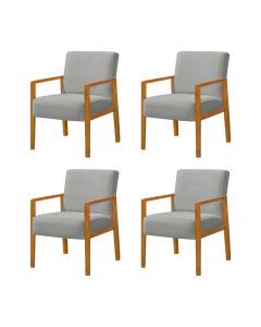 Kit 4 Poltronas Base em Madeira Maciça Decorativa Bora Bora Veludo Cinza Claro