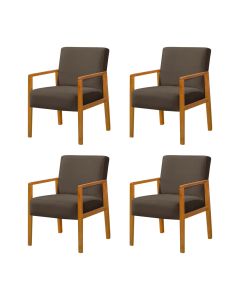 Kit 4 Poltronas Base em Madeira Maciça Decorativa Bora Bora Veludo Marrom