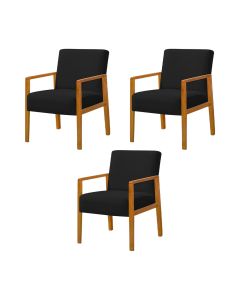 Kit 3 Poltronas Base em Madeira Maciça Decorativa Bora Bora Veludo Preto