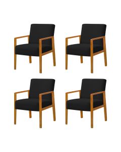 Kit 4 Poltronas Base em Madeira Maciça Decorativa Bora Bora  Veludo Preto
