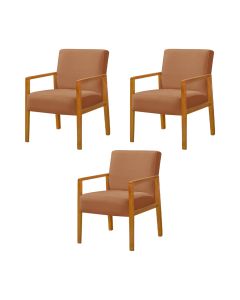Kit 3 Poltronas Base em Madeira Maciça Decorativa Bora Bora Veludo Terracota