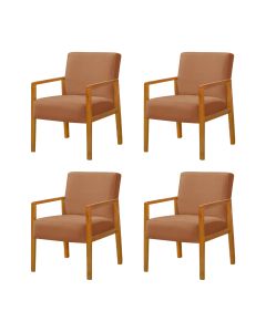 Kit 4 Poltronas Base em Madeira Maciça Decorativa Bora Bora Veludo Terracota
