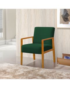 Poltrona Base em Madeira Maciça Decorativa Bora Bora Veludo Verde
