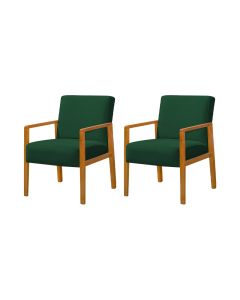 Kit 2 Poltronas Base em Madeira Maciça Decorativas Bora Bora Veludo Verde