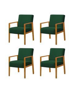 Kit 4 Poltronas Base em Madeira Maciça Decorativa Bora Bora Veludo Verde