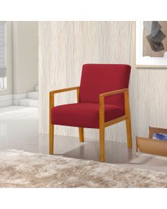 Poltrona Base em Madeira Maciça Decorativa Bora Bora Veludo Vermelho