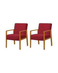 Kit 2 Poltronas Base em Madeira Maciça Decorativas Bora Bora Veludo Vermelho
