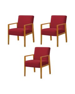 Kit 3 Poltronas Base em Madeira Maciça Decorativa Bora Bora Veludo Vermelho