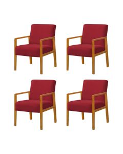Kit 4 Poltronas Base em Madeira Maciça Decorativa Bora Bora Veludo Vermelho