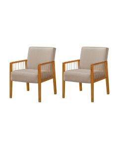 Kit 2 Poltronas Decorativas Base em Madeira Maciça e Corda Náutica Copacabana Linho Bege
