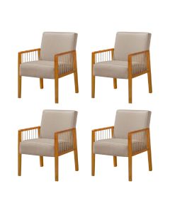 Kit 4 Poltronas Decorativa Base em Madeira Maciça e Corda Náutica Copacabana Linho Bege
