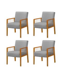 Kit 4 Poltronas Decorativa Base em Madeira Maciça e Corda Náutica Copacabana Linho Cinza