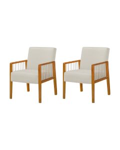 Kit 2 Poltronas Decorativas Base em Madeira Maciça e Corda Náutica Copacabana Linho Crú