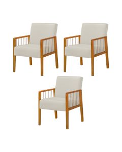 Kit 3 Poltronas Decorativa Base em Madeira Maciça e Corda Náutica Copacabana Linho Crú
