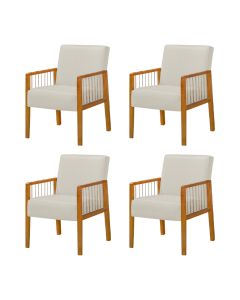 Kit 4 Poltronas Decorativa Base em Madeira Maciça e Corda Náutica Copacabana Linho Crú