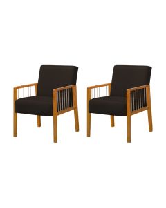 Kit 2 Poltronas Decorativas Base em Madeira Maciça e Corda Náutica Copacabana Linho Marrom Escuro