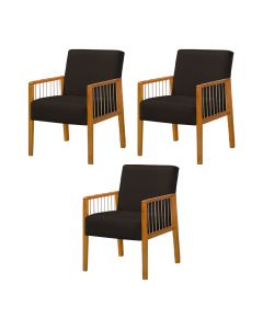 Kit 3 Poltronas Decorativa Base em Madeira Maciça e Corda Náutica Copacabana Linho Marrom Escuro