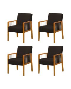 Kit 4 Poltronas Decorativa Base em Madeira Maciça e Corda Náutica Copacabana Linho Marrom Escuro