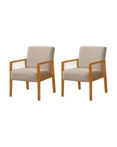 Kit 2 Poltronas Decorativas Base em Madeira Maciça e Corda Náutica Copacabana Veludo Bege