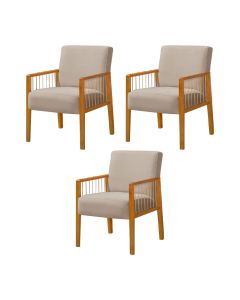 Kit 3 Poltronas Decorativa Base em Madeira Maciça e Corda Náutica Copacabana Veludo Bege