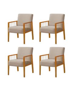 Kit 4 Poltronas Decorativa Base em Madeira Maciça e Corda Náutica Copacabana Veludo Bege