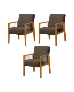 Kit 3 Poltronas Decorativa Base em Madeira Maciça e Corda Náutica Copacabana Veludo Marrom