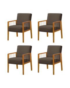 Kit 4 Poltronas Decorativa Base em Madeira Maciça e Corda Náutica Copacabana Veludo Marrom