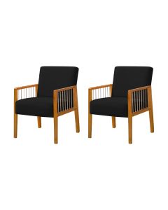 Kit 2 Poltronas Decorativas Base em Madeira Maciça e Corda Náutica Copacabana Veludo Preto