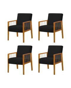 Kit 4 Poltronas Decorativa Base em Madeira Maciça e Corda Náutica Copacabana Veludo Preto