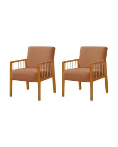 Kit 2 Poltronas Decorativas Base em Madeira Maciça e Corda Náutica Copacabana  Veludo Terracota 