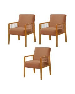 Kit 3 Poltronas Decorativa Base em Madeira Maciça e Corda Náutica Copacabana Veludo Terracota
