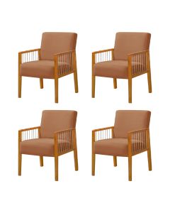 Kit 4 Poltronas Decorativa Base em Madeira Maciça e Corda Náutica Copacabana Veludo Terracota