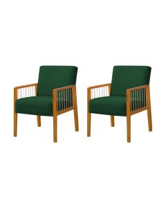 Kit 2 Poltronas Decorativas Base em Madeira Maciça e Corda Náutica Copacabana Veludo Verde