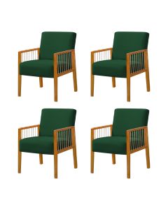 Kit 4 Poltronas Decorativa Base em Madeira Maciça e Corda Náutica Copacabana Veludo Verde